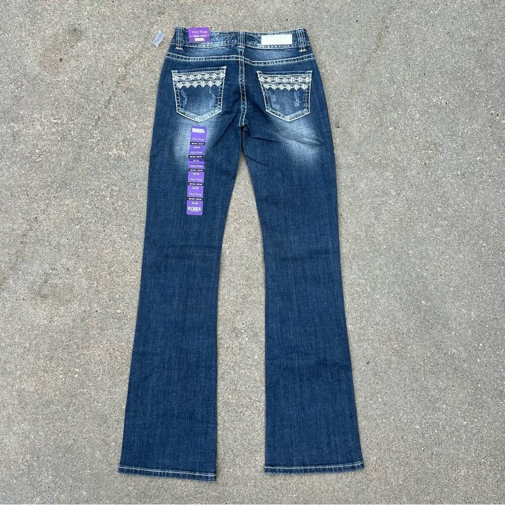 Rock & Roll Cowgirl mid rise boot cut jeans embroidered bling pocket 24x34 NEW - Picture 3 of 8